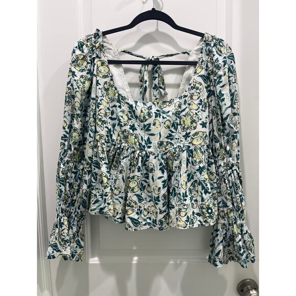 Pilcro Anthropologie Long-Sleeve Babydoll Floral Print Top Sz Small - Picture 2 of 8